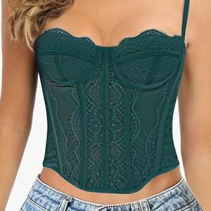 SOLD (on Depop) Lace Corset Bustier Top - Turquoise Large